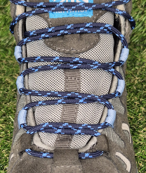 Round 3 mm Shoelaces Dark Blue with Light Blue flecks for walking shoes or trainers