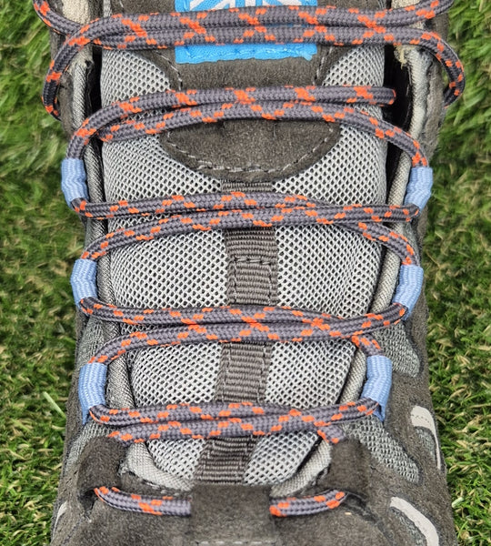 Round 3 mm Shoelaces Grey with Orange flecks for walking shoes or trainers