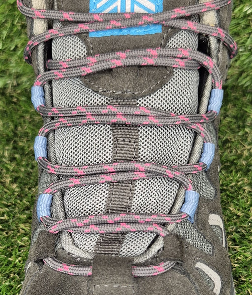 Round 3 mm Shoelaces Grey with Pink flecks for walking shoes or trainers