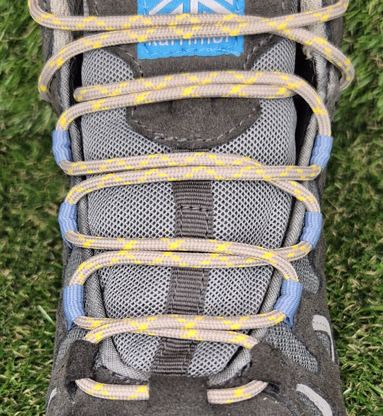 Round 3 mm Shoelaces Taupe with Yellow flecks for walking shoes or trainers