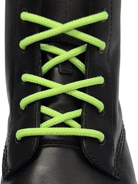 Round 4 mm Fluorescent Lime boot laces for walking and casual boots Dr Martens