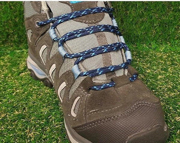 Round 3 mm Shoelaces Dark Blue with Light Blue flecks for walking shoes or trainers
