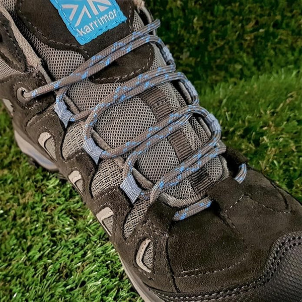 Round 3 mm Shoelaces Grey with Blue flecks for walking shoes or trainers