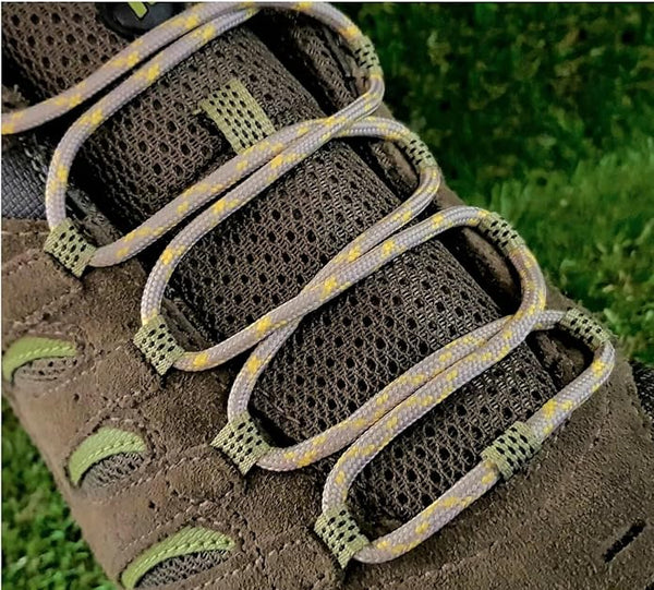 Round 3 mm Shoelaces Taupe with Yellow flecks for walking shoes or trainers