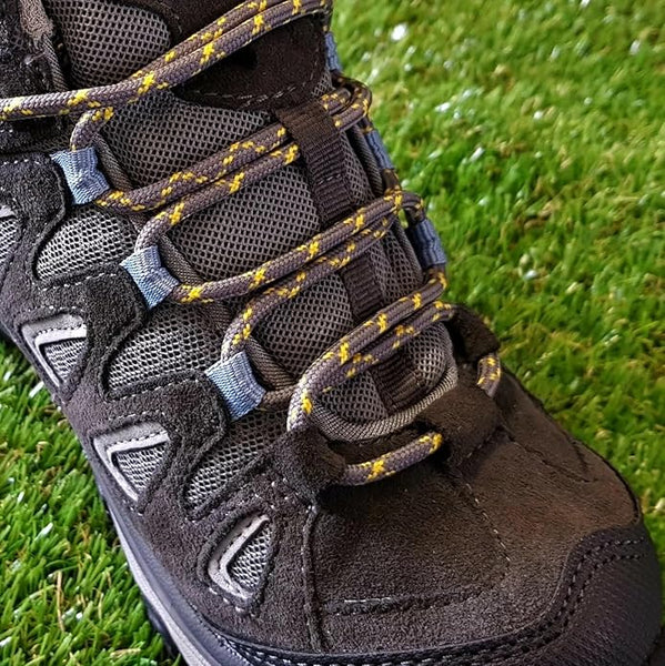 Round 3 mm Shoelaces Grey with Yellow flecks for walking shoes or trainers