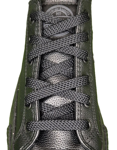 Flat 8 mm Black Shoe Laces for Trainers and Sports Shoes.