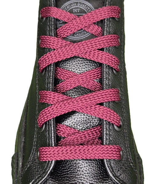 Flat 8 mm Burgundy Shoe Laces for Trainers and Sports Shoes.