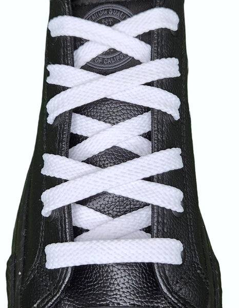 Flat 8 mm White Shoe Laces for Trainers and Sports Shoes.