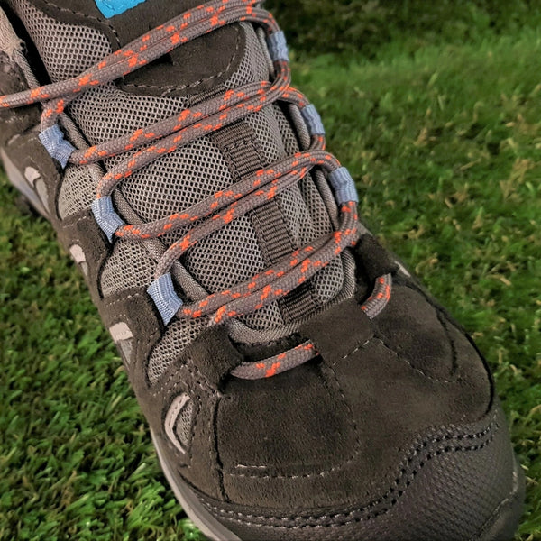 Round 3 mm Shoelaces Grey with Orange flecks for walking shoes or trainers
