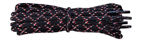 Strong round Shoelaces Black with red and white for walking shoes or trainers. - fabmania shoe laces